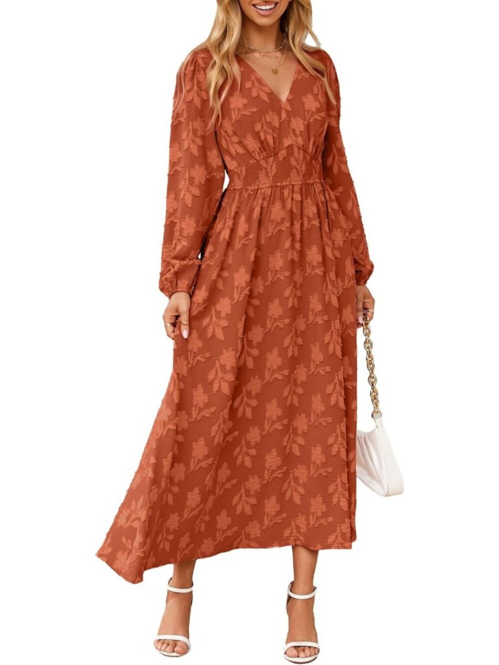 Boho Floral Long Sleeve Maxi Dress with Pockets | V-Neck Empire Waist, Fall